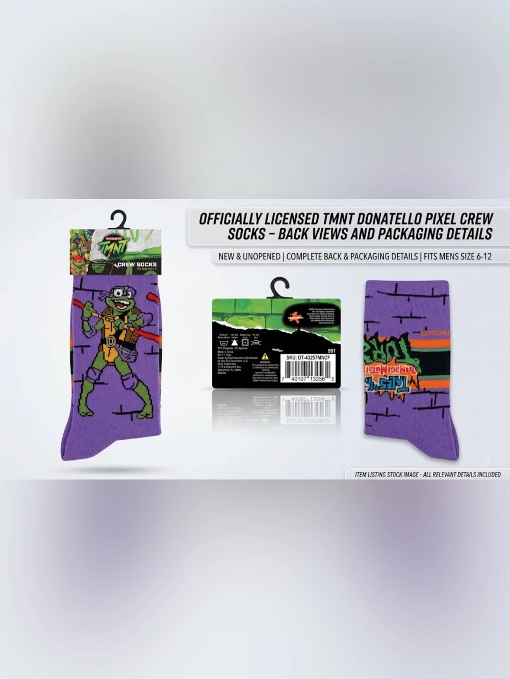 NWT World of TMNT Donatello Purple Crew Socks Men’s Size 6-12 (Odd Sox)